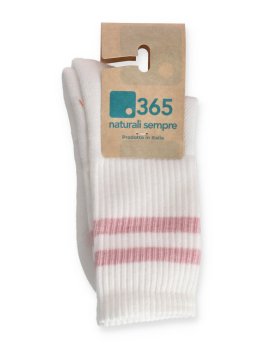 Calzini Bimba in Cotone Biologico "Tennis" Bianco e Rosa - 3
