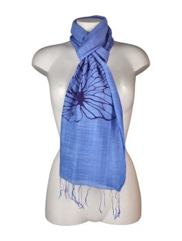 Foulard in Cotone e Seta Stampa Foglie di Loto Blu - 2