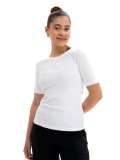 T-Shirt Donna Cannettata in Cotone Bio Jasleen Bianca